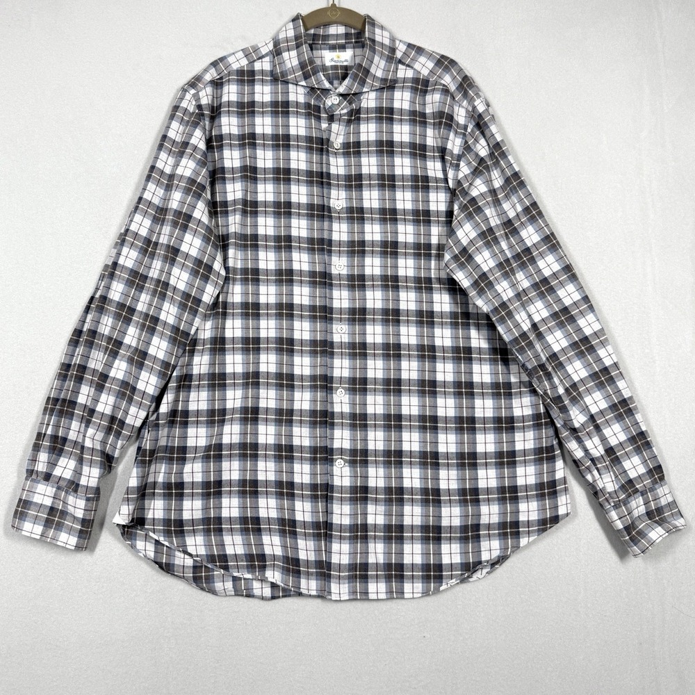 Giannetto Portofino Shirt Mens XL Brown Blue Plaid Long‎ Sleeve Button Up Italy